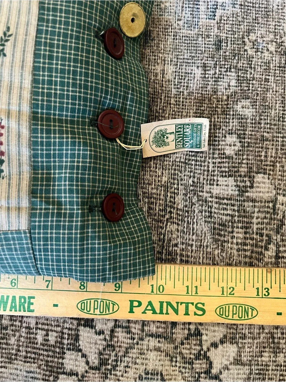 Vintage Alice’s Cottage Country Garden Throw Pillow Green Gingham Birdhouse